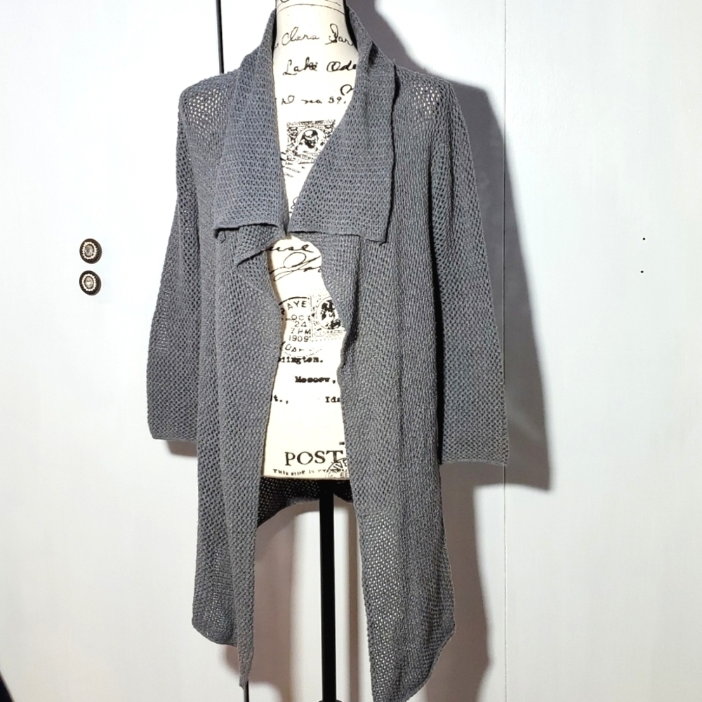 Eddie Bauer| Women's Gray Soft Knit Crochet Open Cardigan  Neutral Size L